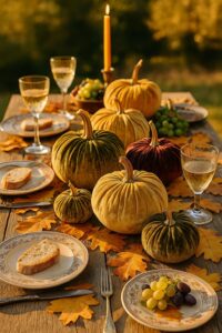 Herbstliche Tischdeko mit Samtkürbissen 