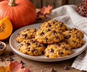 Kürbisplätzchen mit Schokolade und Hokkaido im Herbst